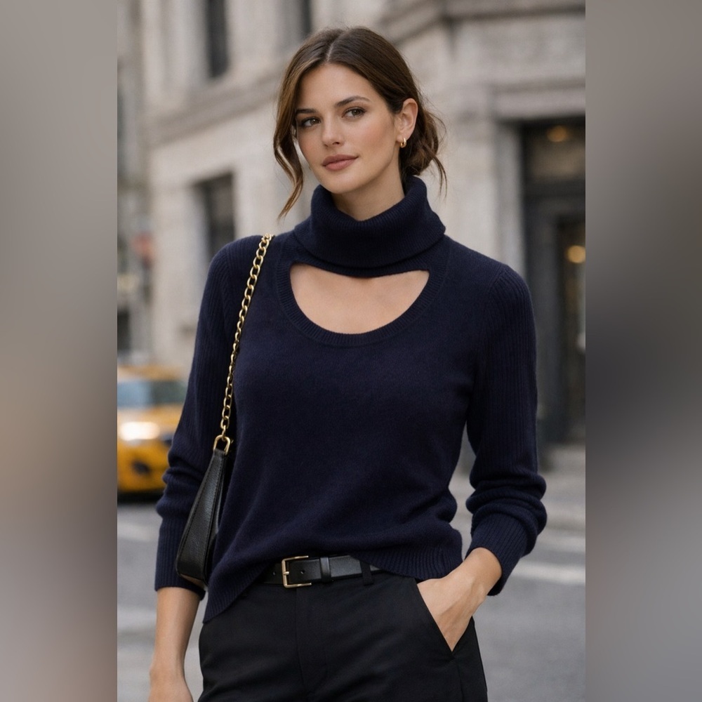 Diane von Furstenberg Cashmere-Blend Cutout Designer Sweater | Navy | Size S​